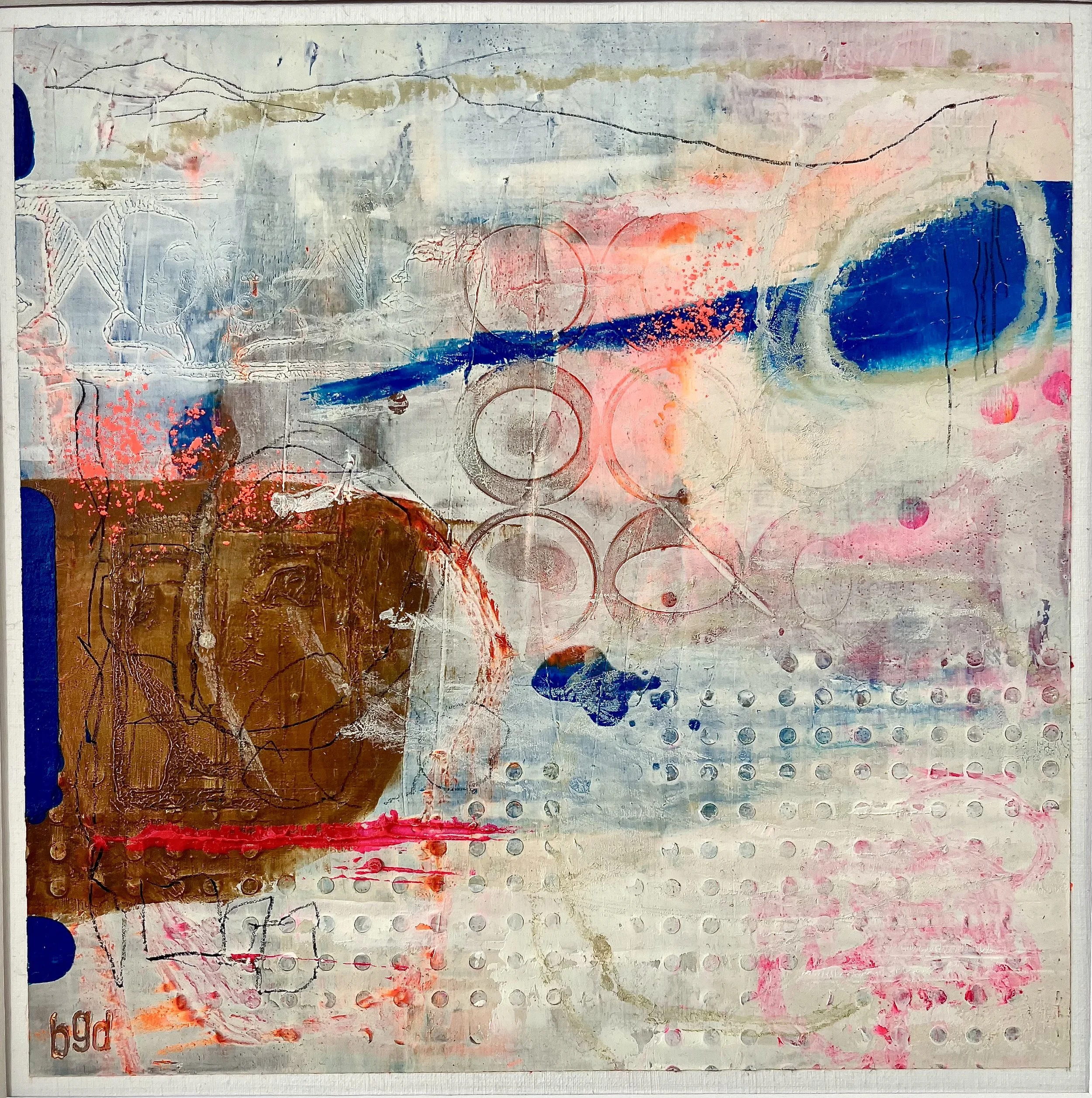 My peaceful fluro, 2025, cold & cold wax on oil paper - 9x9"