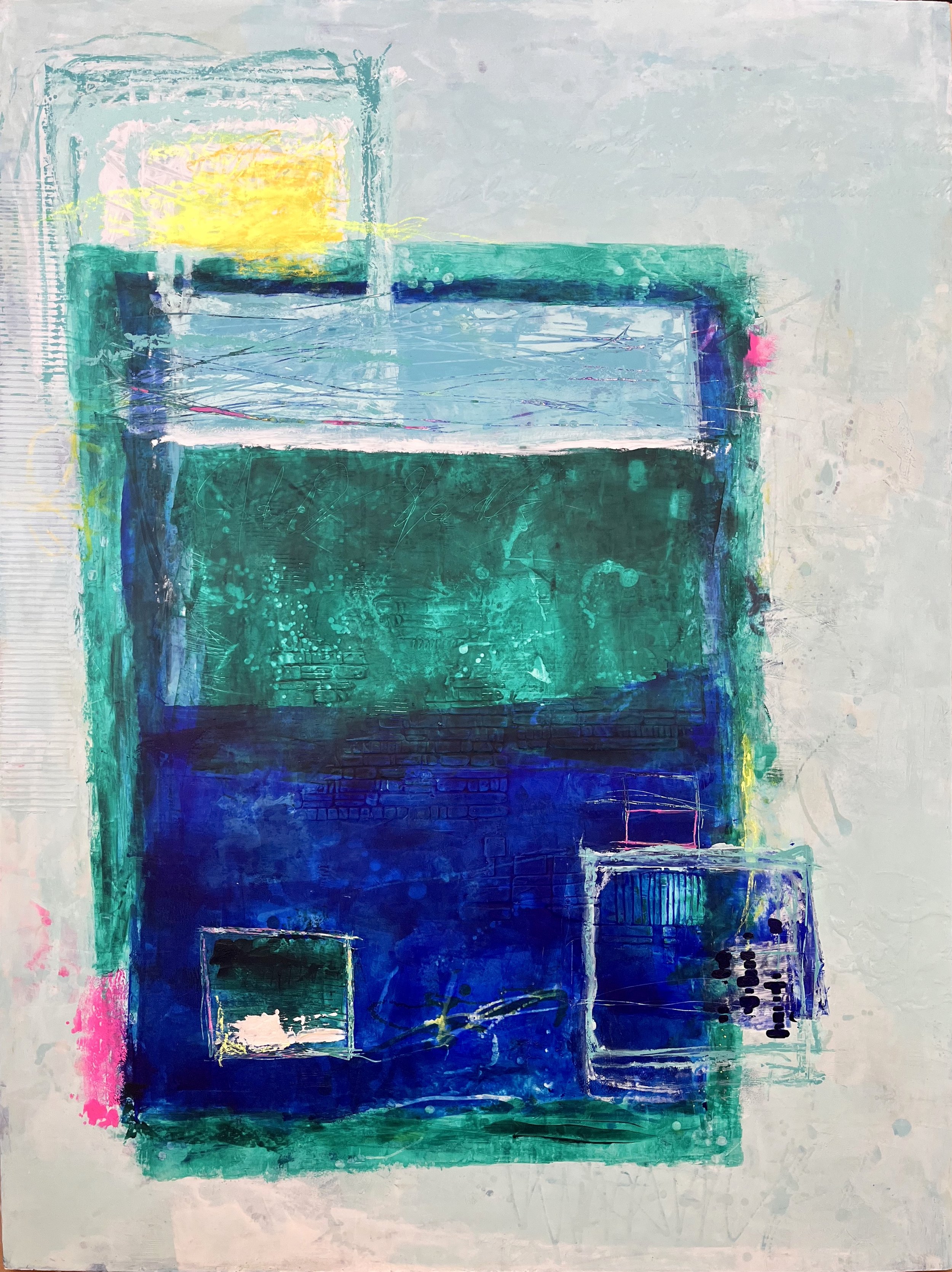 Pierced vessel, 2026, oil and cold wax on wooden cradleboard, 30x40x1.5"