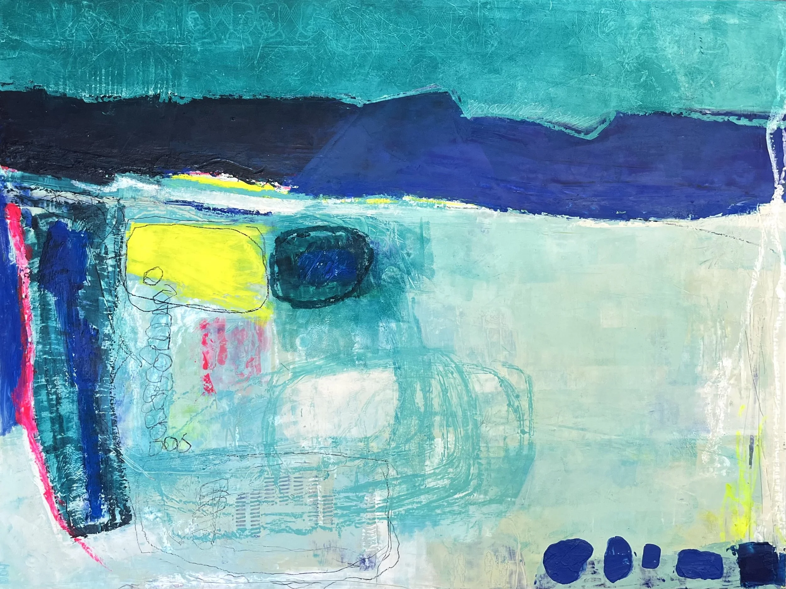 To bathe in aqua, 2025, oil & cold wax on panel - 18x24x1.5"