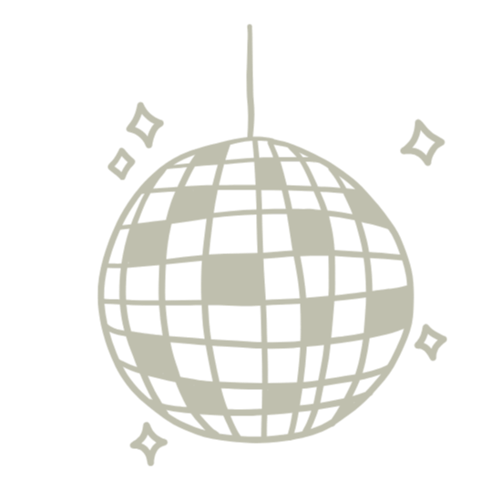 A disco ball with small surrounding stars or sparkles.