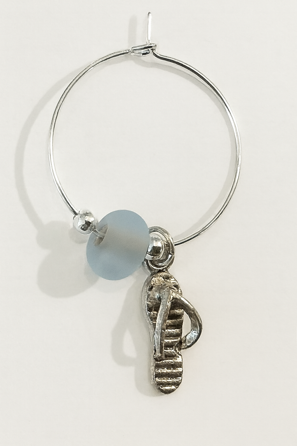Flip Flop -Frosted Sea glass  Blue - Wine Charm