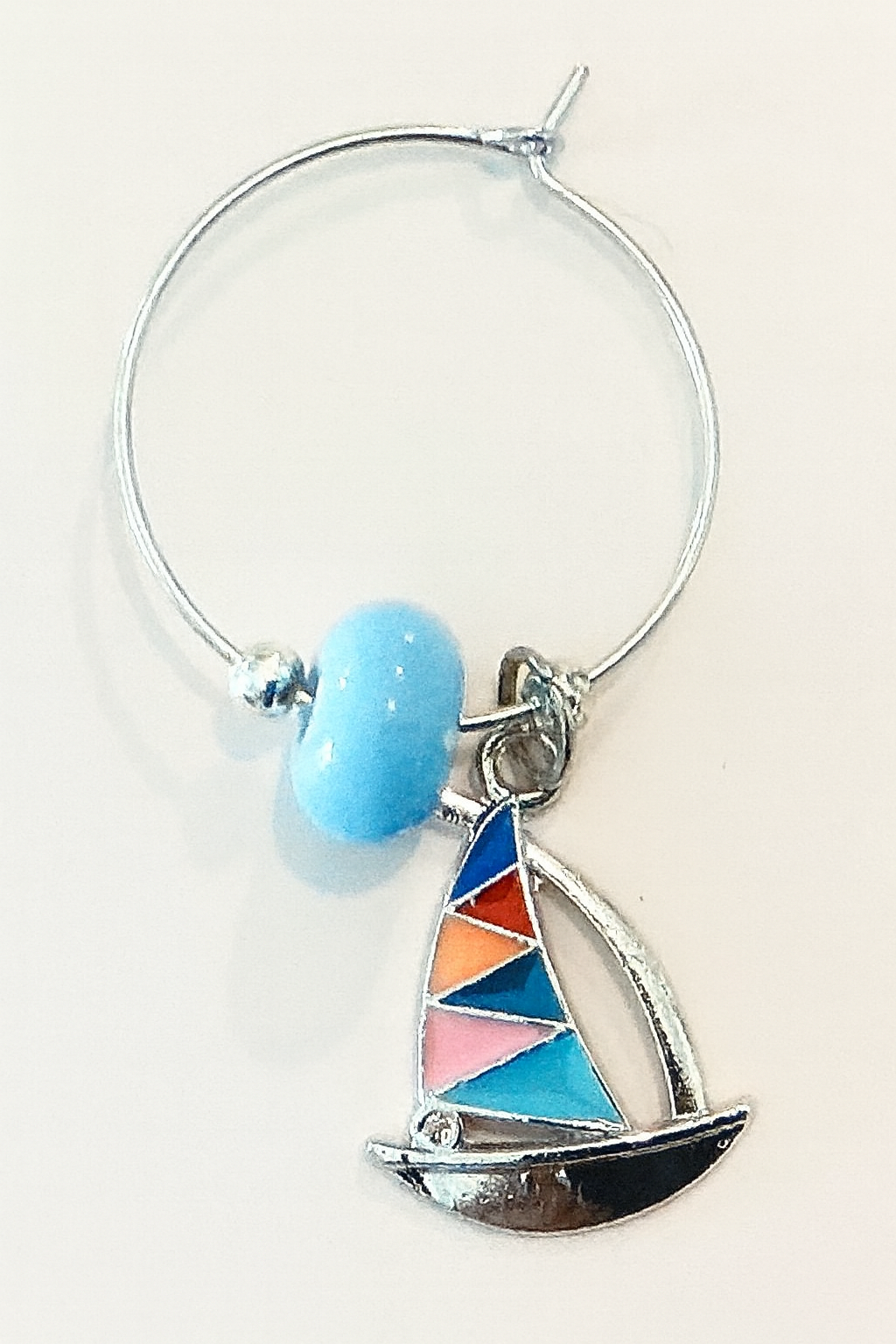 Sailboat - Blue with multicolor sail Wine Charm