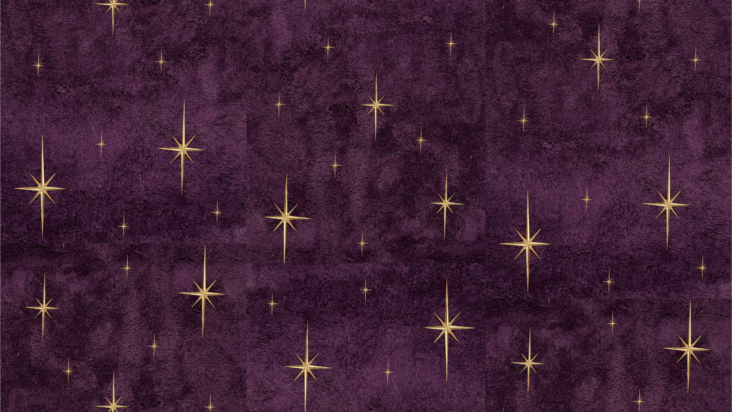 A purple textured background with scattered gold star-shaped sparkles.