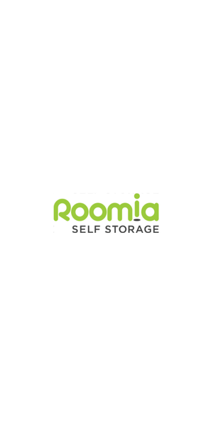 Roomia Self Storage logo in green and black text on a white background.