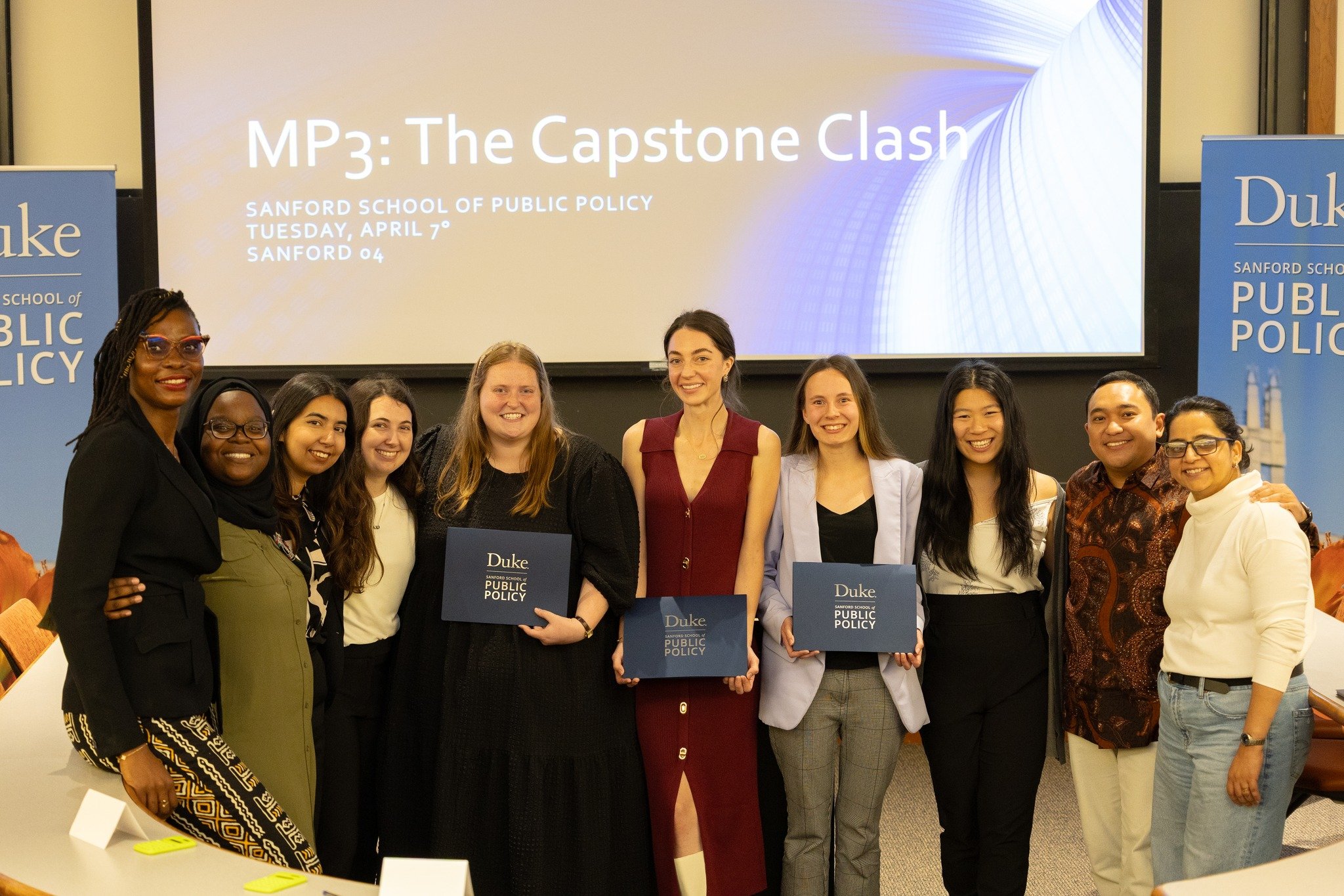 Cassidie Carmen Bates is awarded an MP3 Capstone Clash Award by the Duke Sanford School of Public Policy