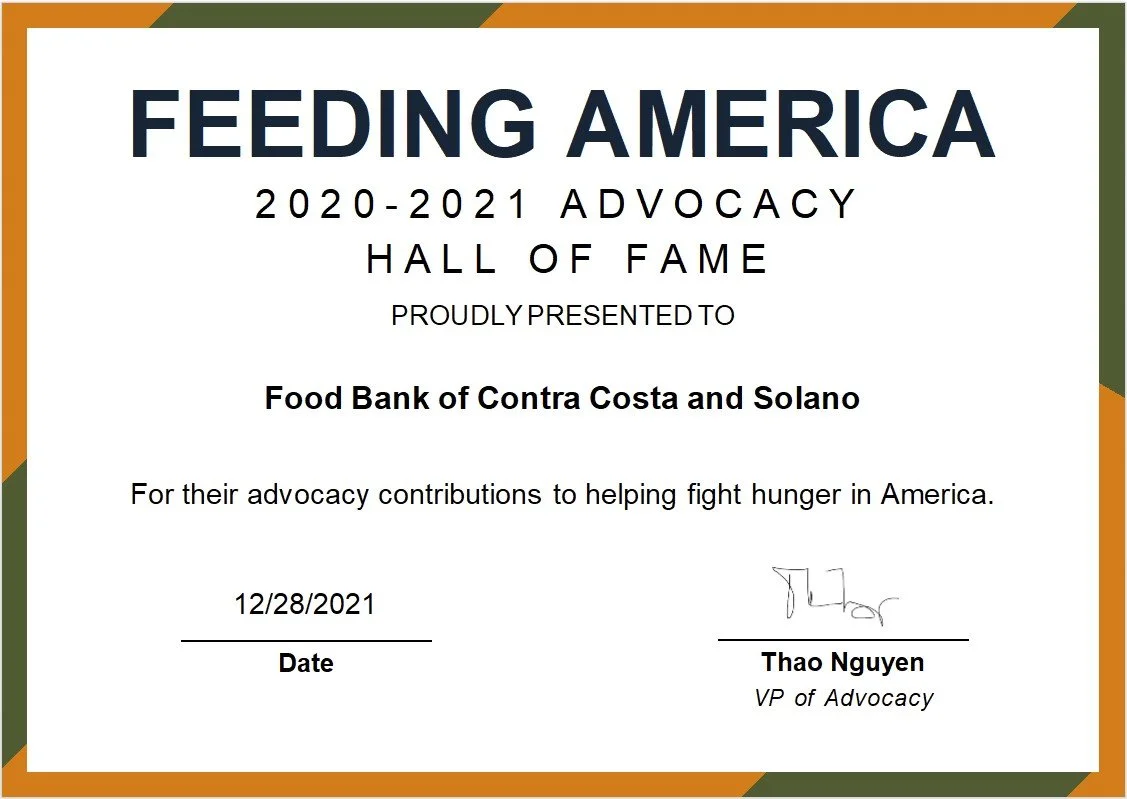 Cassidie Bates’s Public Policy Advocacy Team is awarded the 2021 Advocacy Hall of fame by feeding america