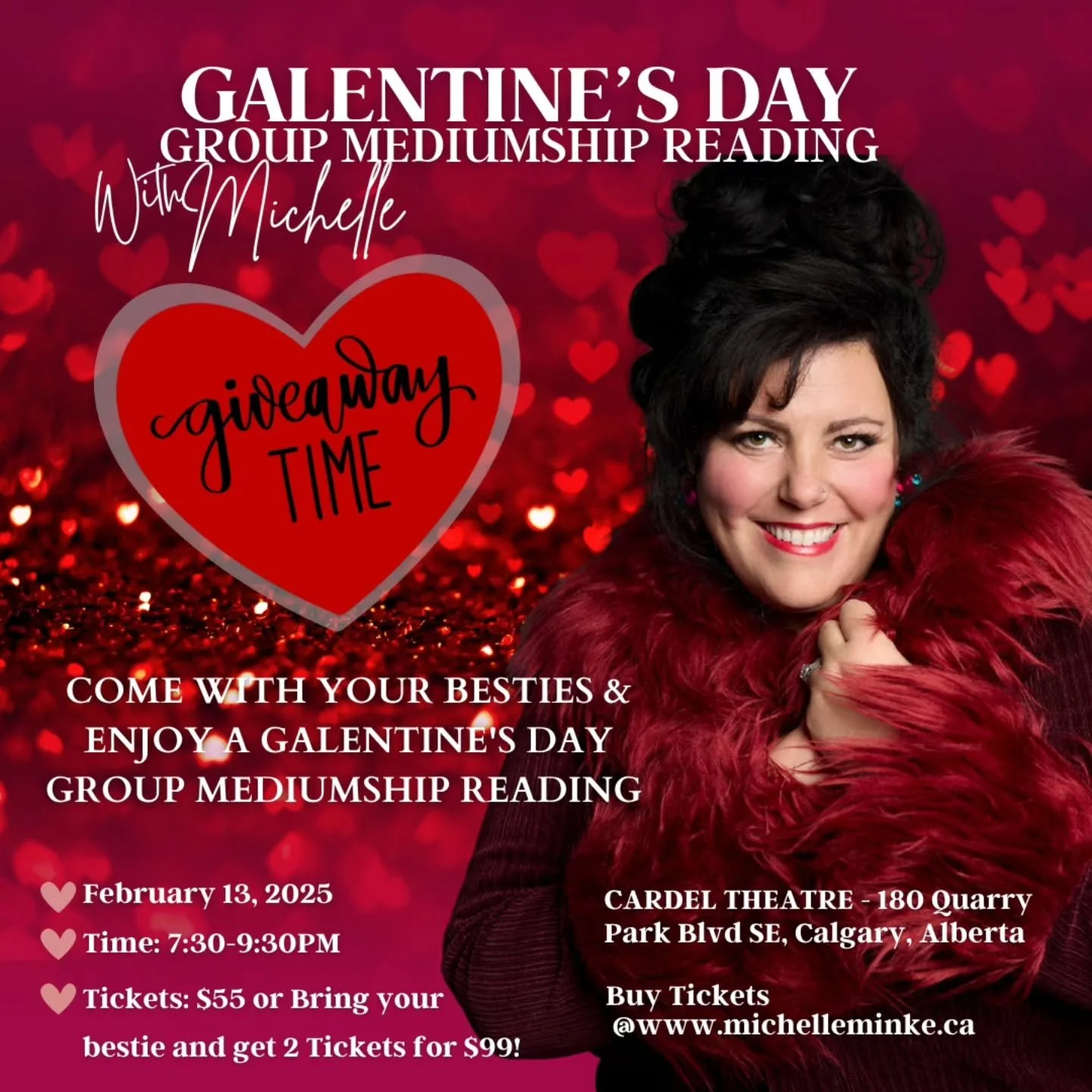 ❤️GIVEAWAY TIME❤️

Win 2 tickets to a Galentine's Day Group Mediumship Reading with renowned psychic Medium Michelle Minke. All you have to do is Tell us why YOU want to attend in the comments and tag your bestie!

📍Cardel Theatre | Friday, Feb 13 |