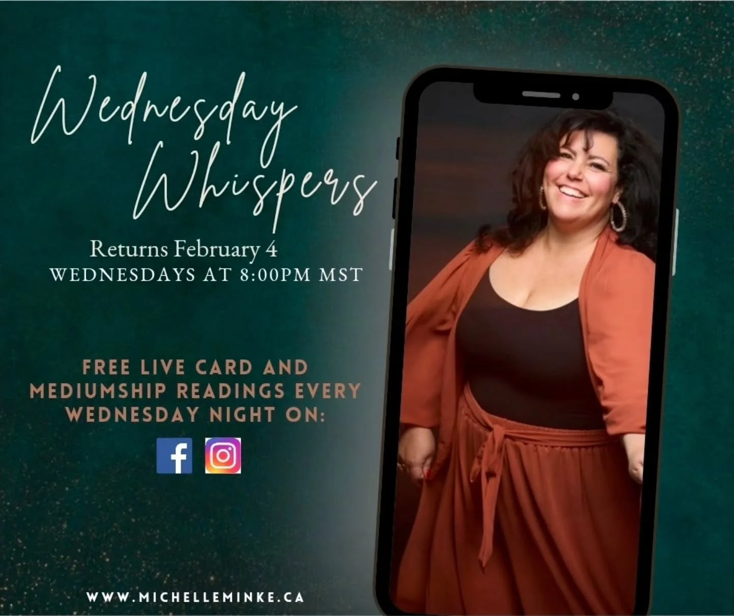 Back each Wednesday for Wednesday Whispers- Free Mediumship and Card Readings 8pm MST on my socials ✨️