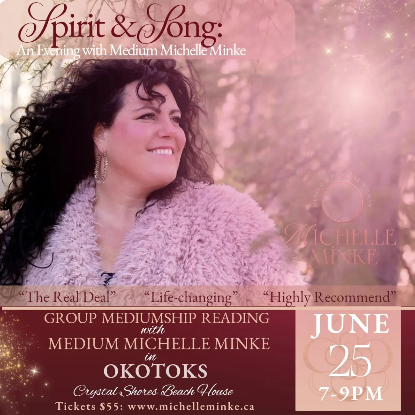 Hello Okotoks ❤️
I&rsquo;m so excited to return for my annual evening at Crystal Shores Beach House &mdash; and this year&rsquo;s experience feels especially close to my heart. ✨

Spirit &amp; Song
An Evening of Messages, Music &amp; Connection
with 