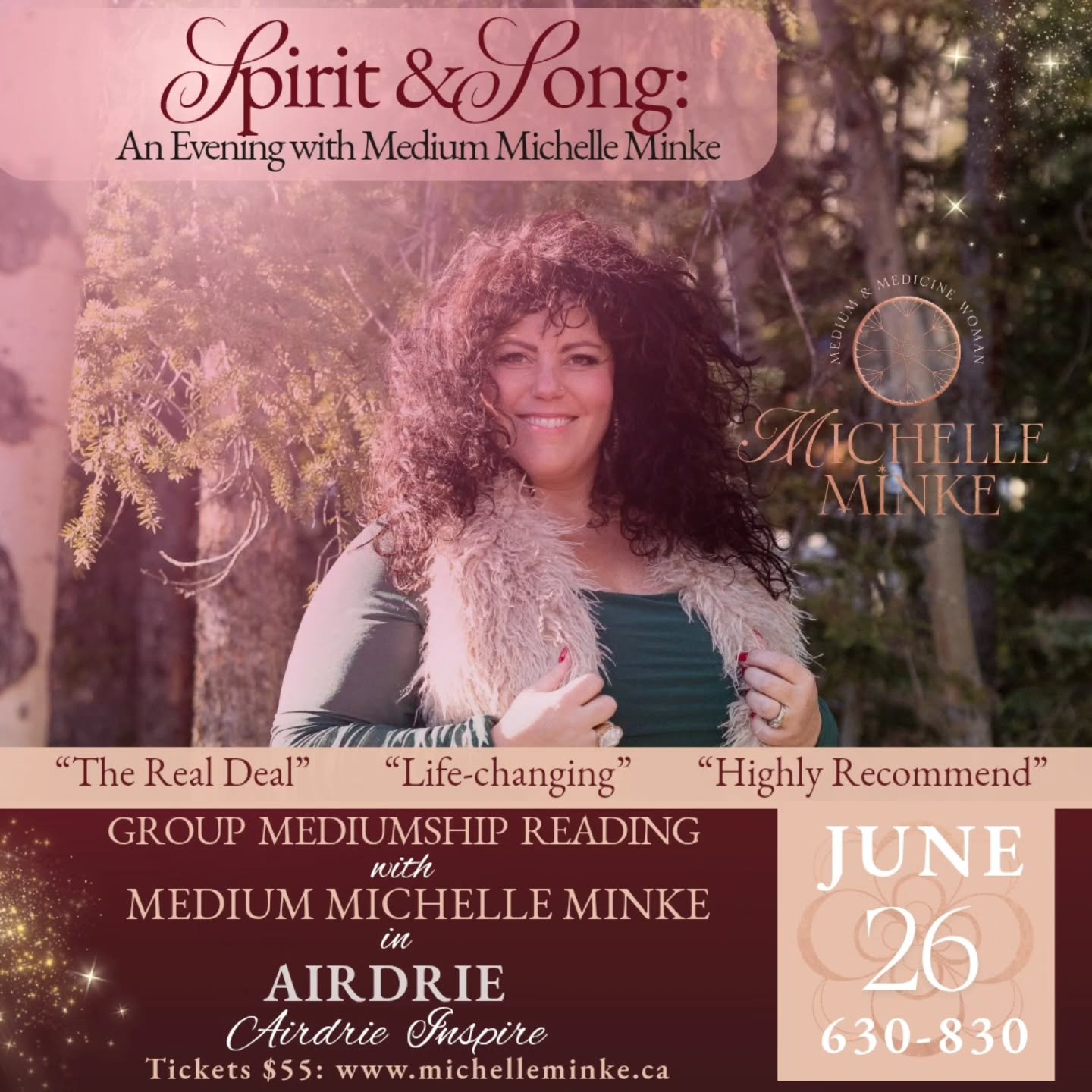 Hello Airdire ❤️

I&rsquo;m so excited to return to Airdrie for a Group Mediumship Reading- this time at Inspire &mdash; and this year&rsquo;s experience feels especially close to my heart. ✨

Spirit &amp; Song Group Mediumship Reading
An Evening of 