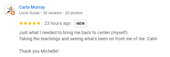 Screenshot of a review from Carla Murray expressing satisfaction with a service, mentioning personal growth and gratitude.