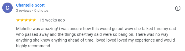 Screenshot of a Google review for Michelle written by Chantelle Scott.