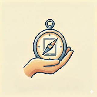 A hand holding a compass.