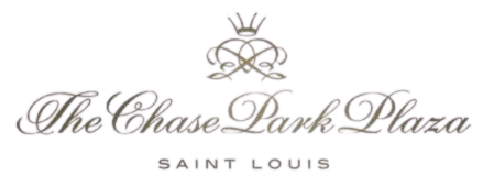 Logo for The Chase Park Plaza in Saint Louis featuring elegant script and a regal emblem.