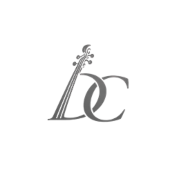 A black and gray logo featuring a stylized violin and the lowercase letters 'dc'.