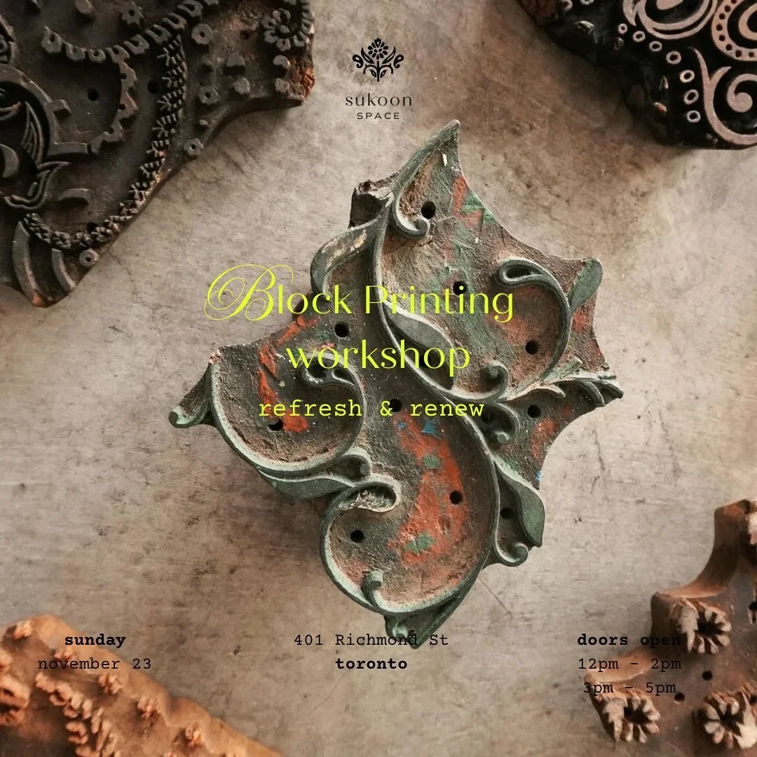 join us for our ever-so-loved Block Printing Workshop, with a focus on sustainability.

this round, we&rsquo;re exploring how creativity and conscious living can come together. Instead of buying something new, we invite our community to up-cycle a we