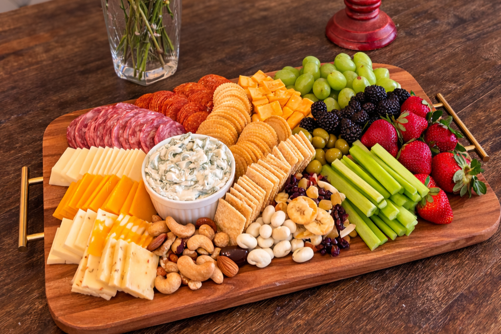 Wood Charcuterie Board with Gold Handles