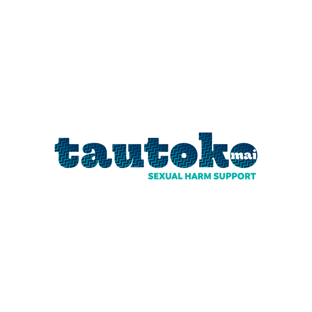 Logo of Tautak Mai, a sexual harm support organization, with stylized text and a zigzag pattern.