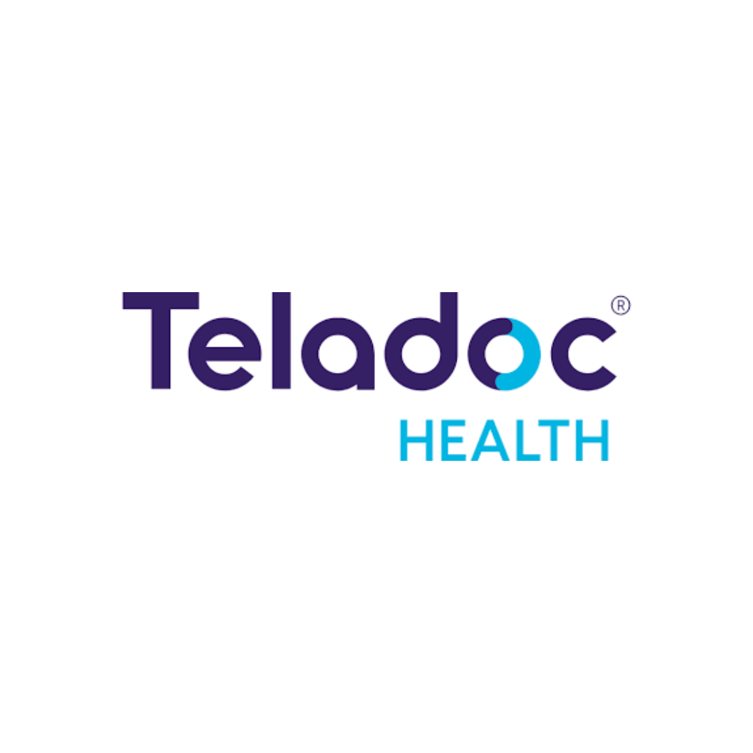 Logo of Teladoc Health in blue and purple text.