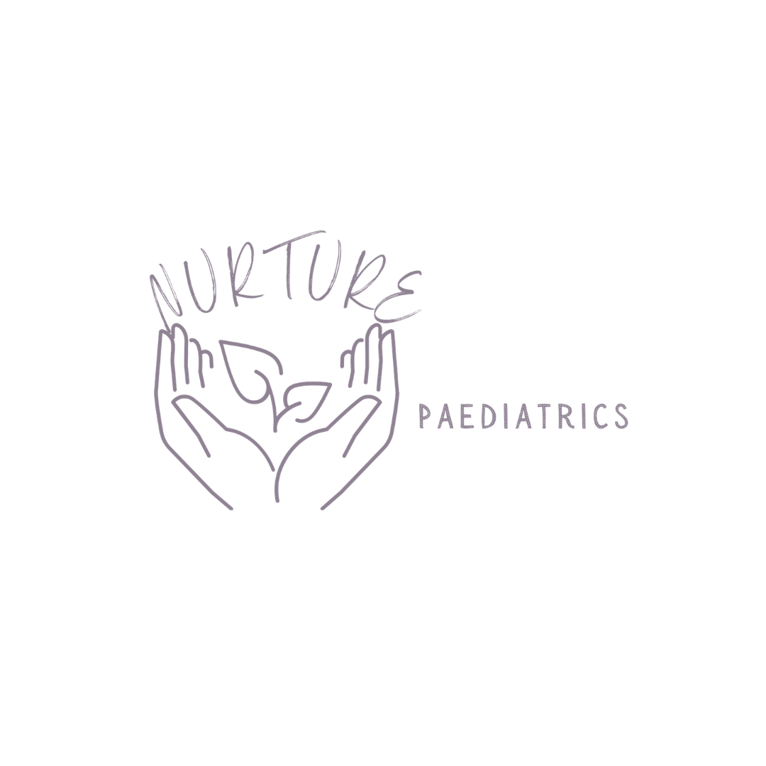 Logo with hands holding a leaf, the word "Nurture" above, and the word "Paediatrics" to the right.