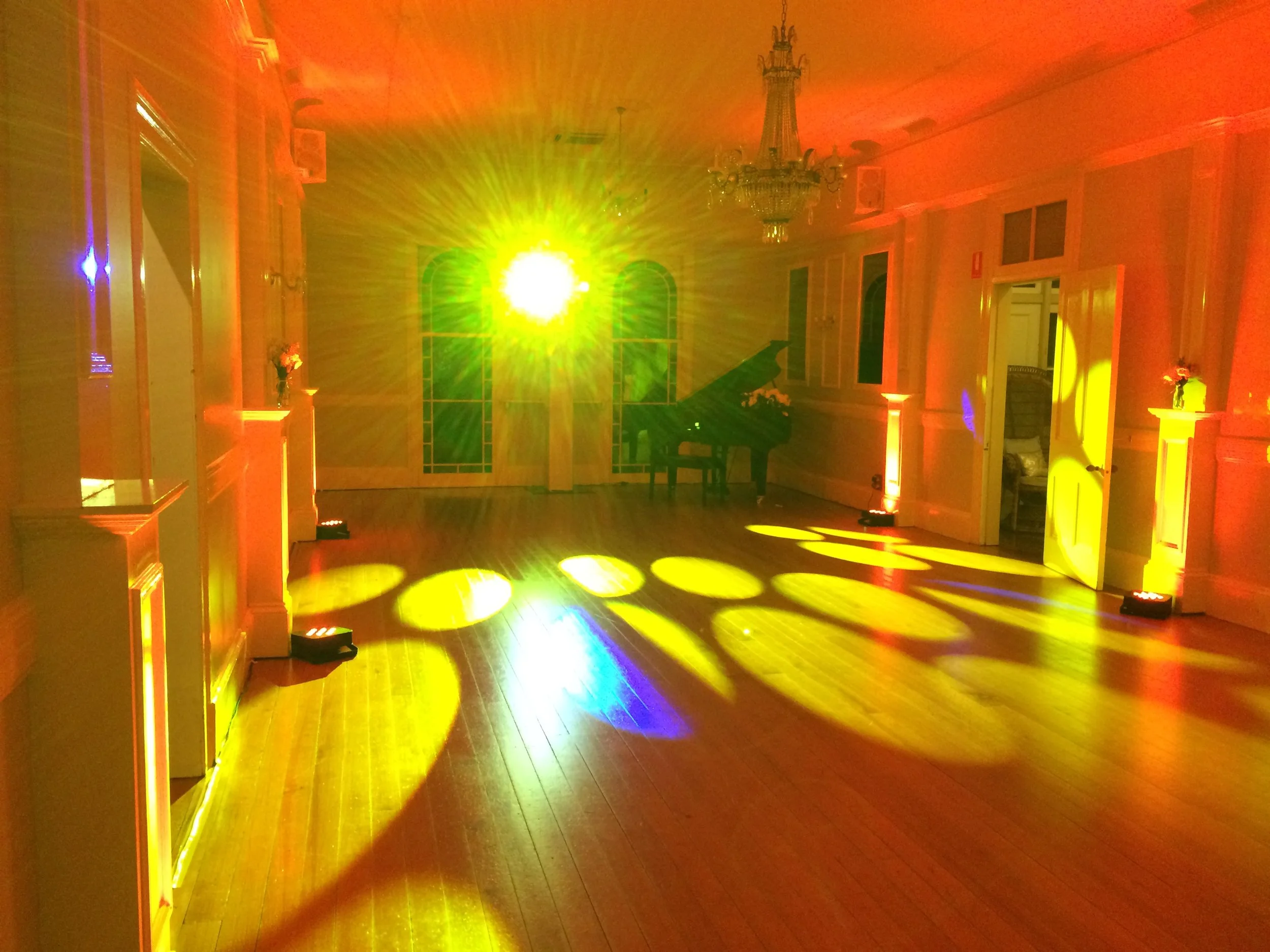 Gabbinbar Homestead - Party lights in the Ballroom