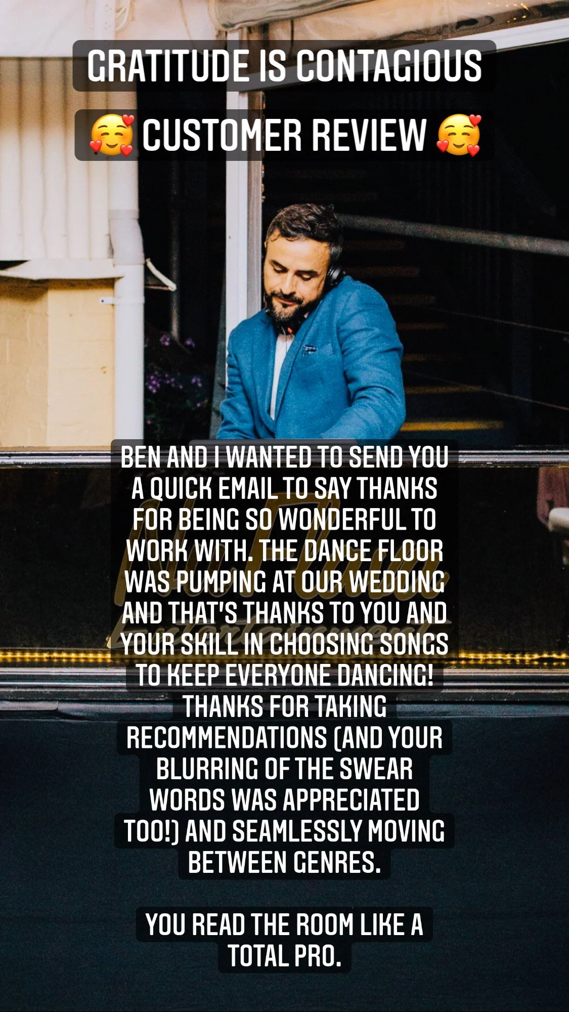 Still Rent Free - This one had to sneak into the gallery. I remember this night clearly - Nicest couple and guests, the dancefloor was pumping, the energy was unreal, and the feedback afterwards genuinely meant a lot. Some gigs just stay with you, an