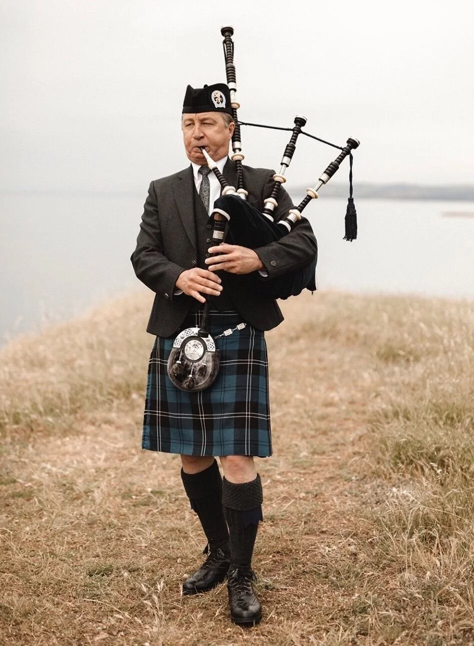 Professional bagpiper playing at outdoor wedding Adelaide