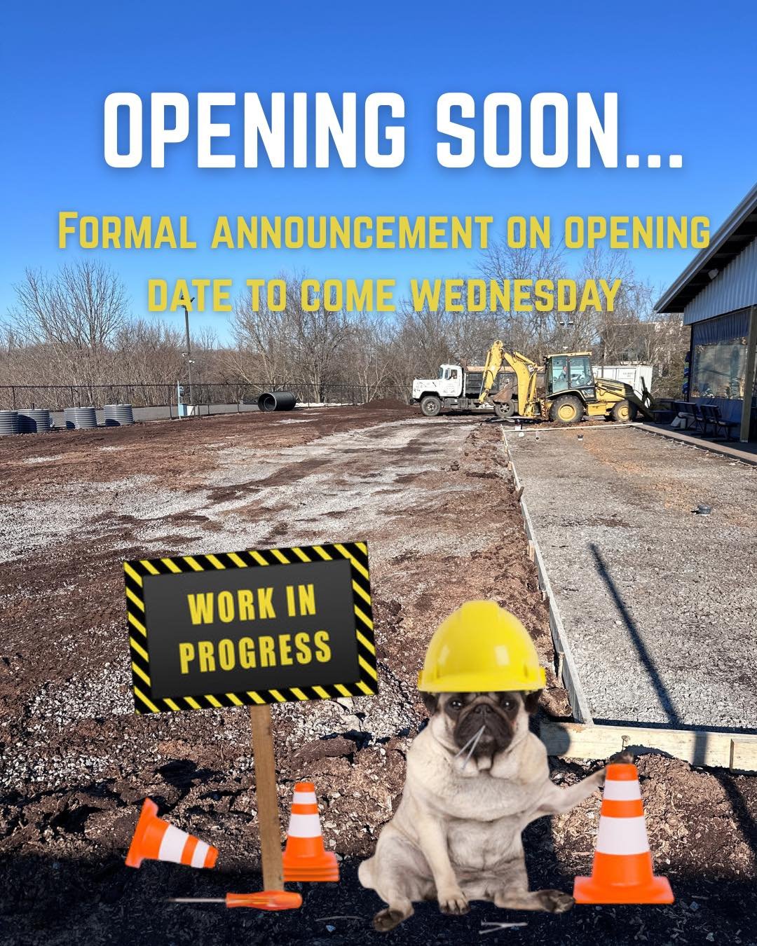 Construction has taken us longer thanks to the weather but, we&rsquo;ll re-open soon! Formal announcement to come Wednesday!🐾🍻 We&rsquo;ll see you and your pups soon! 😉