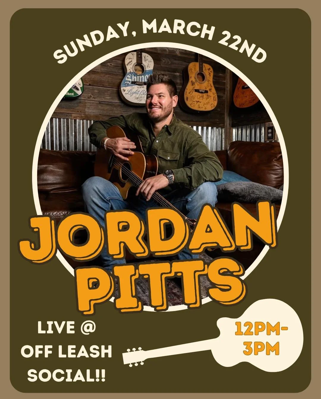 This Sunday, join us for brunch and live music with the one and only Jordan Pitts! 🎶 ✨ He&rsquo;ll be hanging out with us from 12pm-3pm! See ya there ☕️🐾