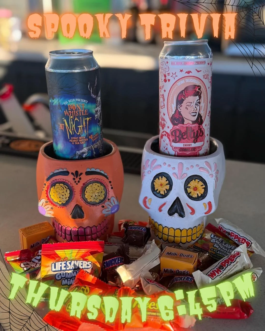 🍻Check out our new X&Uuml;L offerings tomorrow for a special spooky round of trivia! 👻

Here&rsquo;s this weeks categories!
🤔Fix the Spooky Title
💯Pop Culture Numbers
🍬Unwrapped Candy
☠️Black Cats &amp; Skeletons
