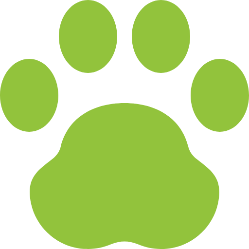 Green paw print icon against a black background.