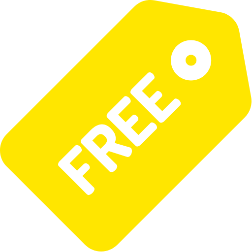 Yellow price tag with the word "FREE" in black letters