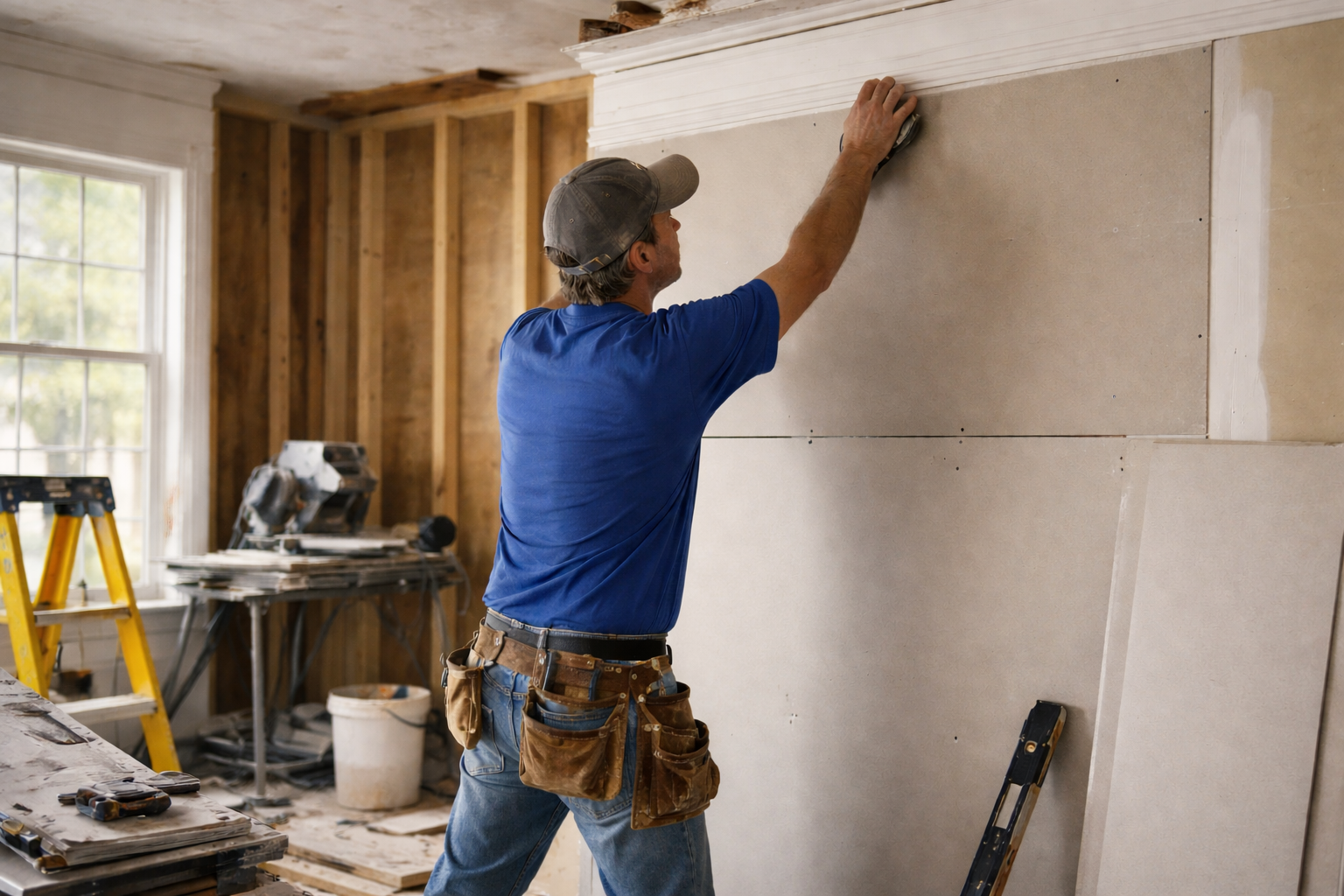 General Contractor performing drywall repair after insurance restoration loss.