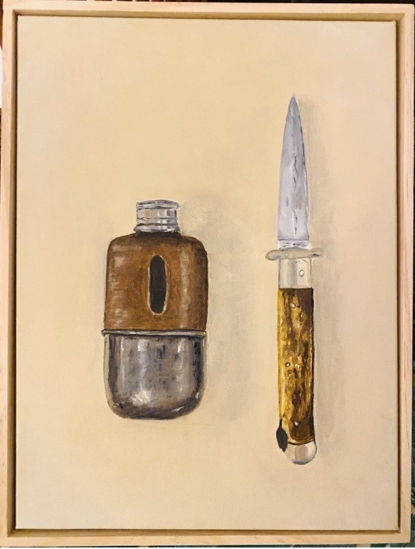 Vintage Hip Flask and Pocket Knife 33 x 43cm
