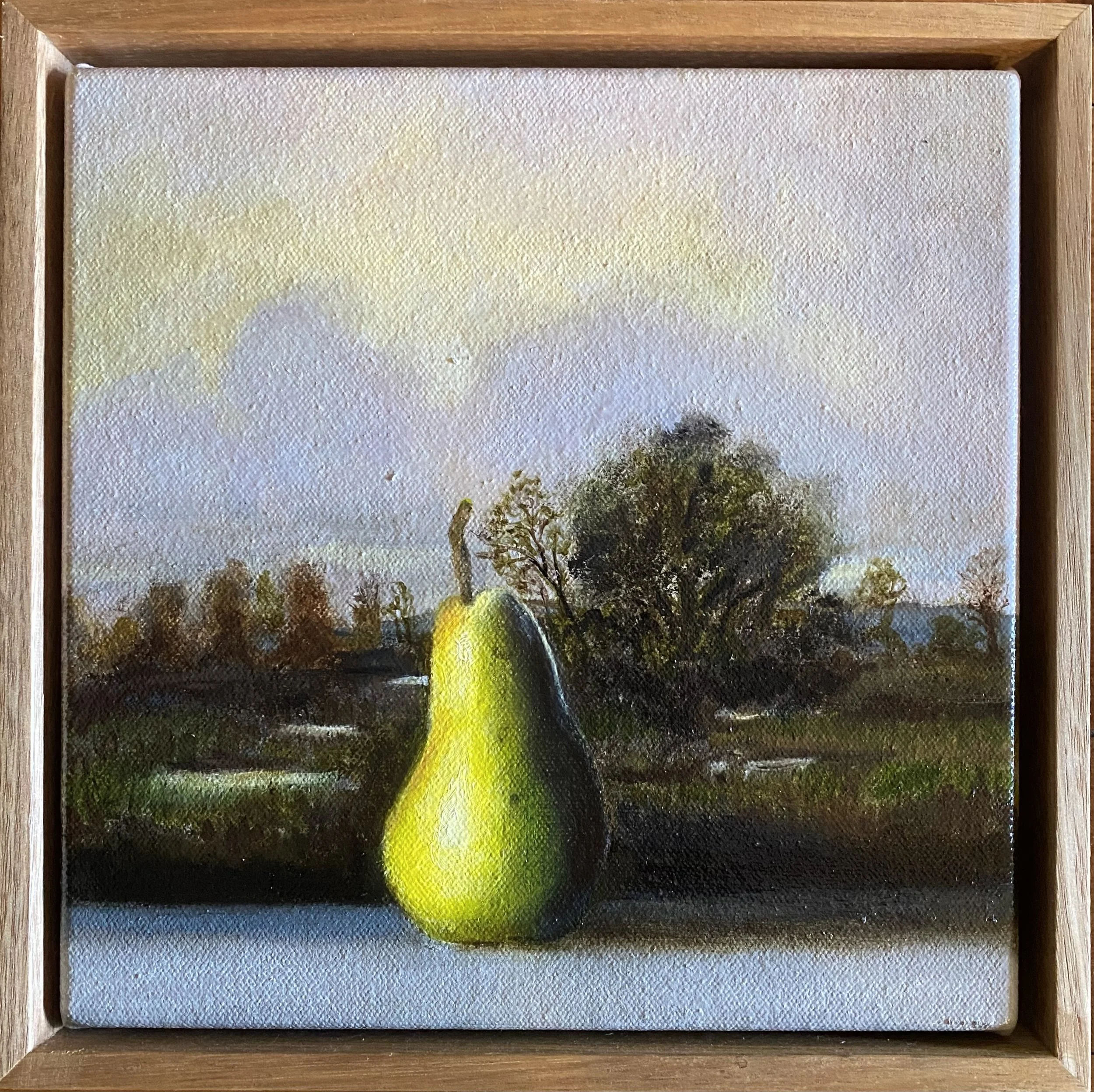 Pear in Autumn 23 x 23cm Oil on canvas, oak frame