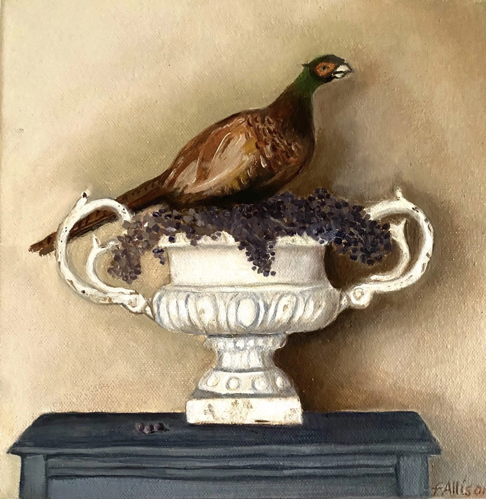 2026 Pheasant, Berries and Urn 23 x 23cm