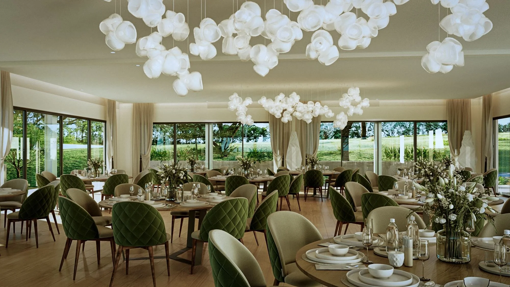 An artist perspective of one of Susana Heights amenities: a elegant function hall for events and entertainment by village residents.