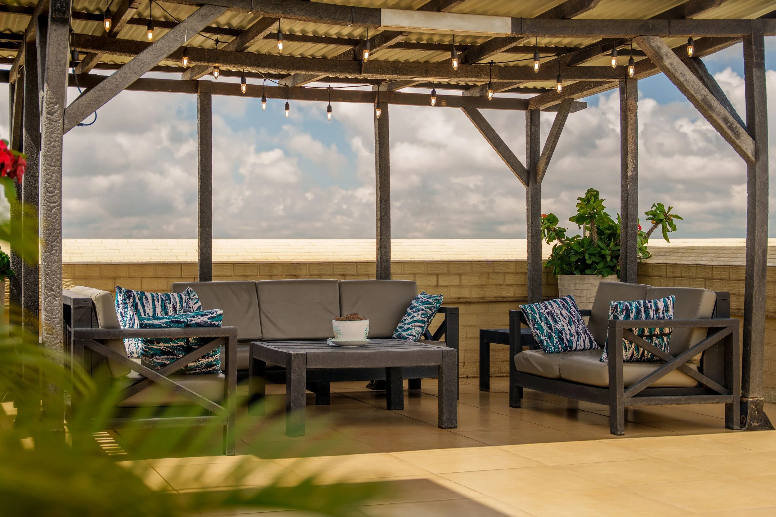 view from Arusha apartments rooftop terrace overlooking Mount Meru