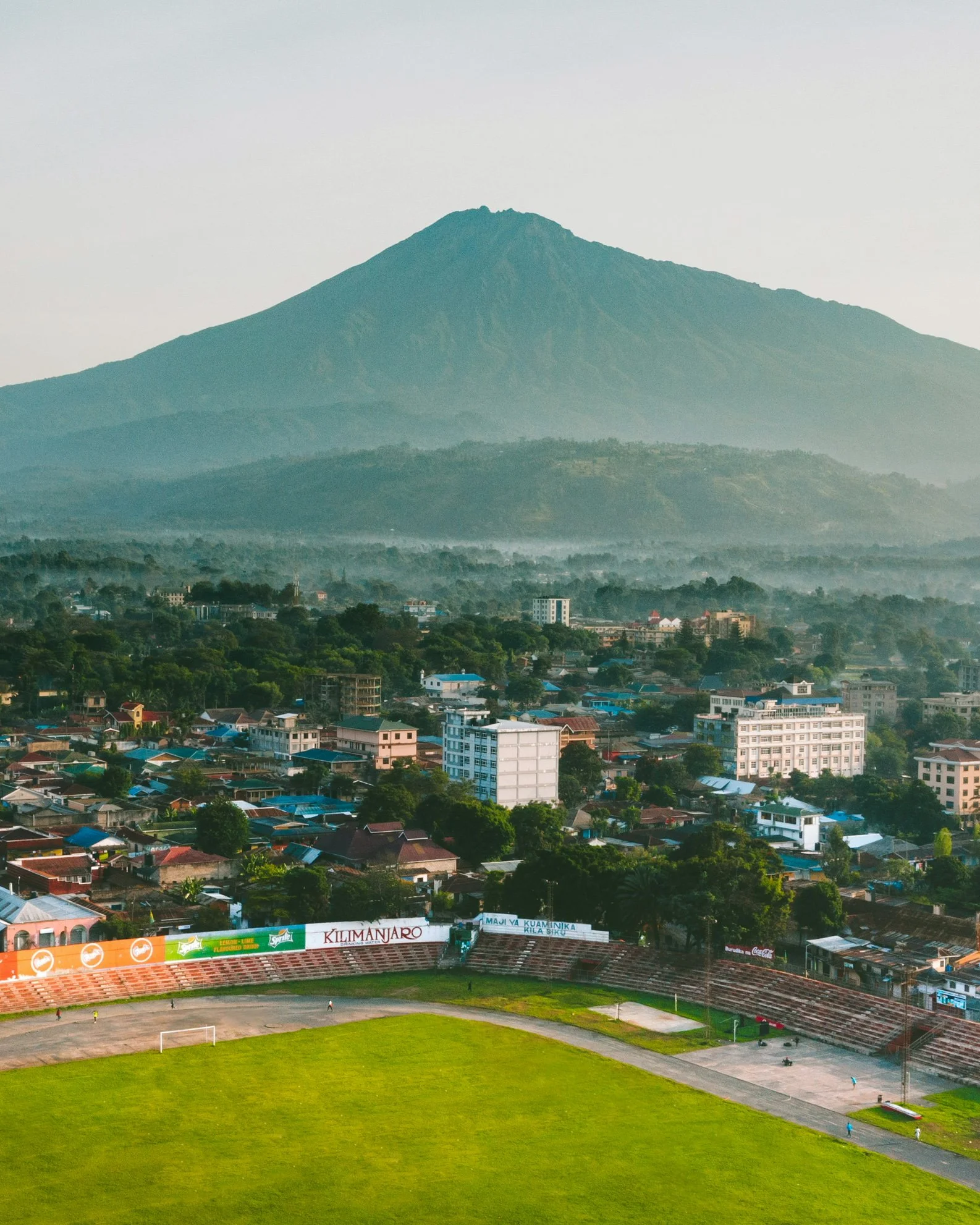 View of Mount Meru overlooking the town of Arusha Tanzania