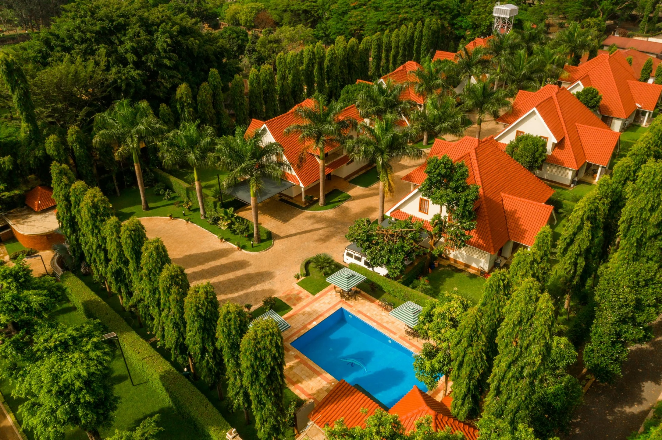 Drone view of Kibo Homes Moshi six-villa compound with shared swimming pool
