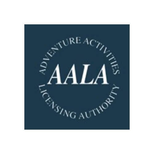 AALA logo with a dark blue background, circular text that reads 'Adventure Activities Licensing Authority' surrounding the large white letters 'AALA' in the center.