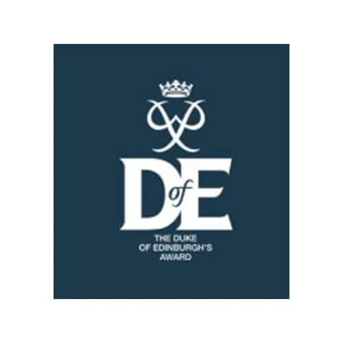 Logo for the Duke of Edinburgh's Award featuring a crown and stylized letters 'D' and 'E' against a dark background.