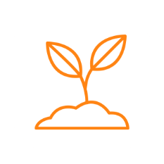 An icon of a sprouting plant with two leaves emerging from a small mound of soil.