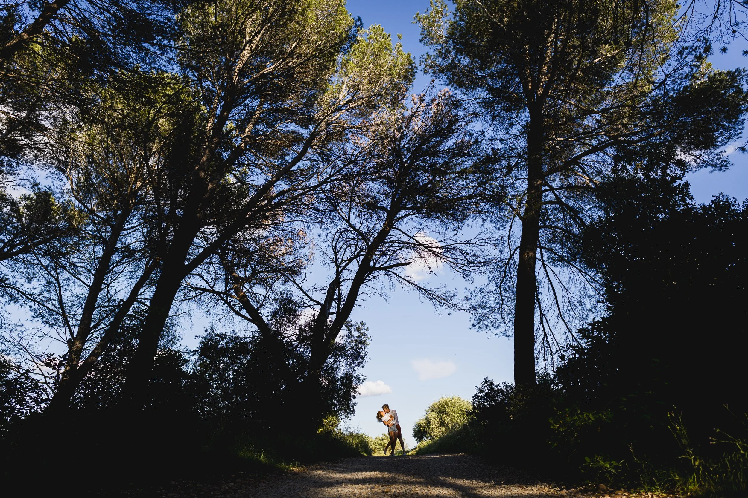 couple qui s'embrasse dans la lumière colorée et au milieu de la nature tres graphique en provence