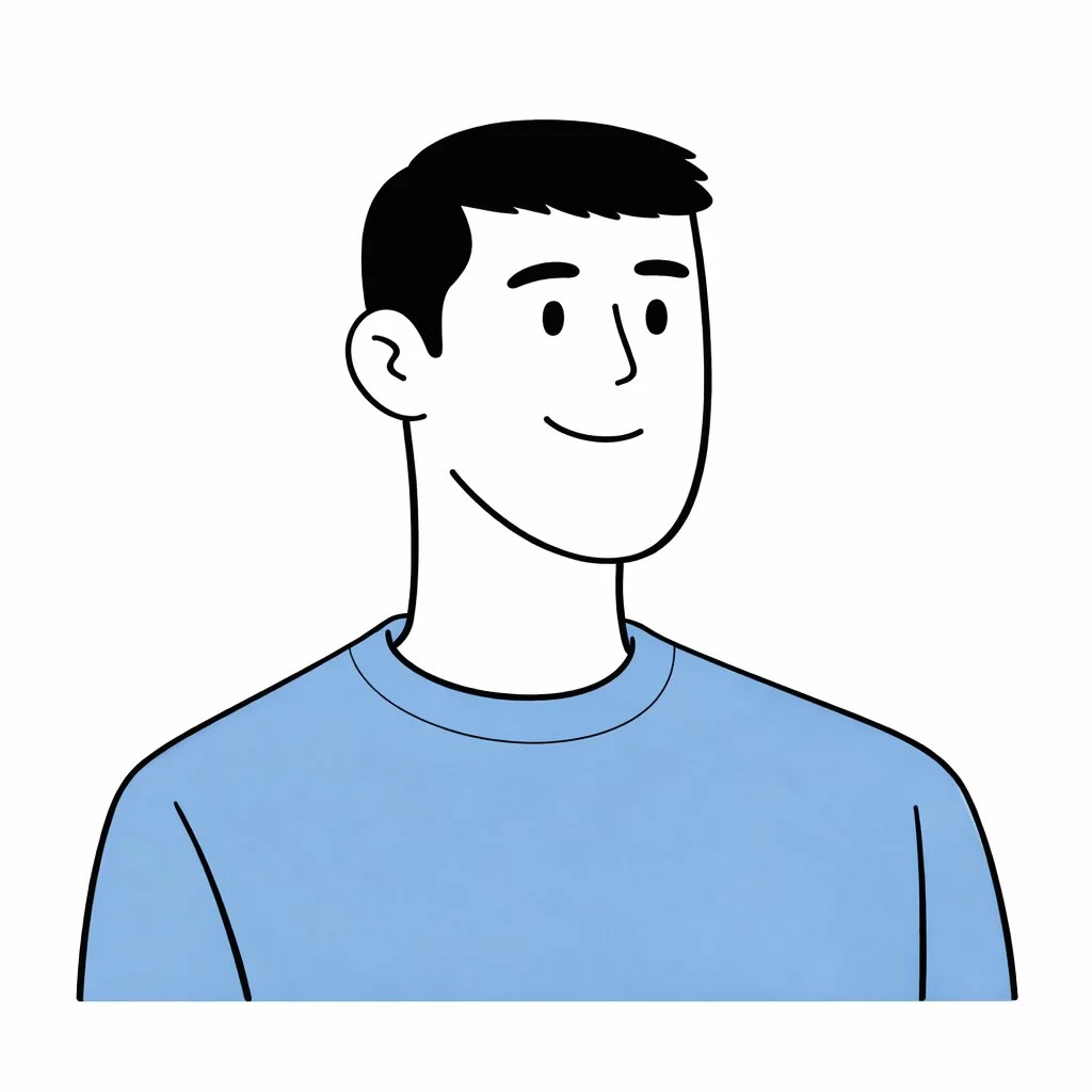 Illustration portrait of David Taylor, founder of AVC Pre-Sale Property Assessment, wearing a blue jumper.