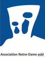 Logo bleu de l'Association Notre-Dame asbl représentant une silhouette stylisée de la Vierge Marie.