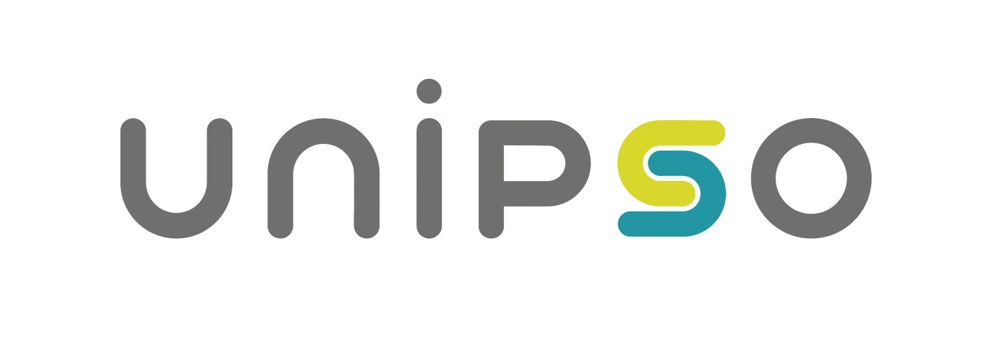 Logo de l'UNIPSO avec le nom en lettres gris, un S en jaune et un S en bleu