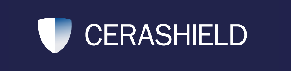 CeraShield logo with a shield icon and the text 'CERASHIELD' on a dark blue background.