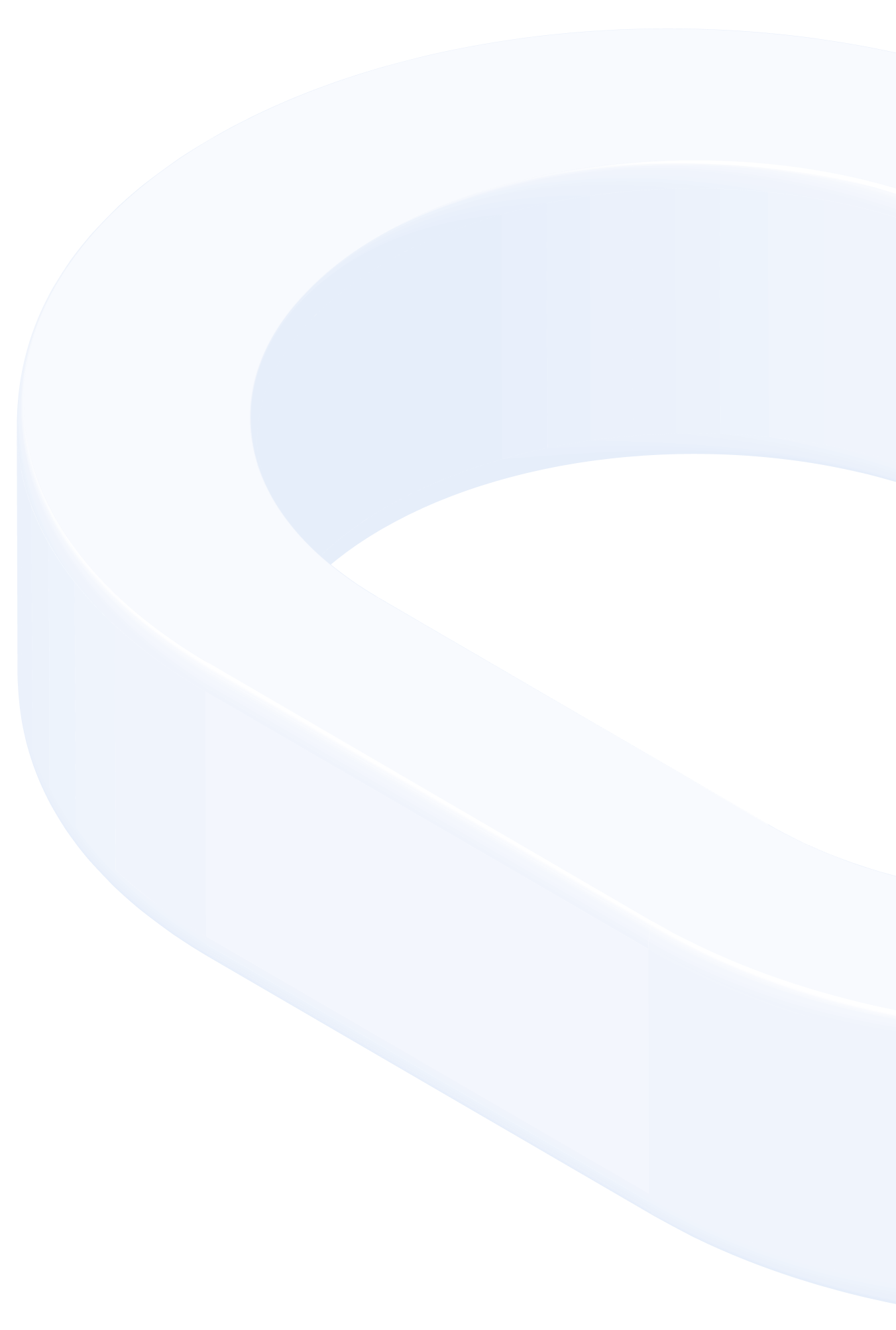 A white and light blue abstract 3D ribbon-shaped object or design with soft lighting effects.