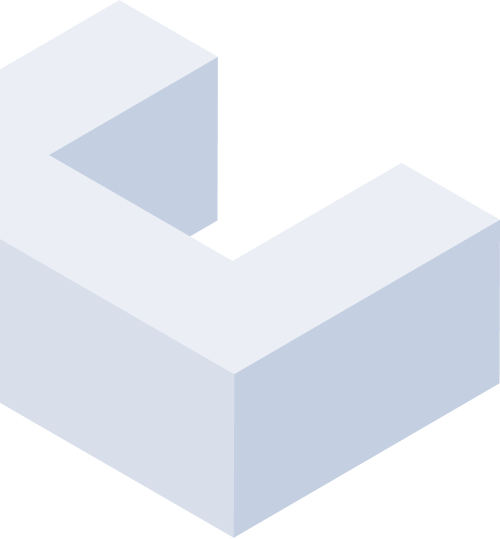 Isometric illustration of a light blue L-shaped block with shaded faces, creating a 3D effect.